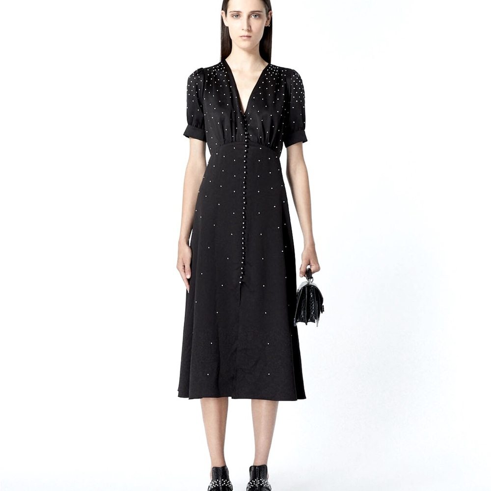 The Kooples Black Satin Studded Tea Dress